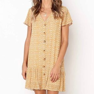 Yellow print drop waist dress
